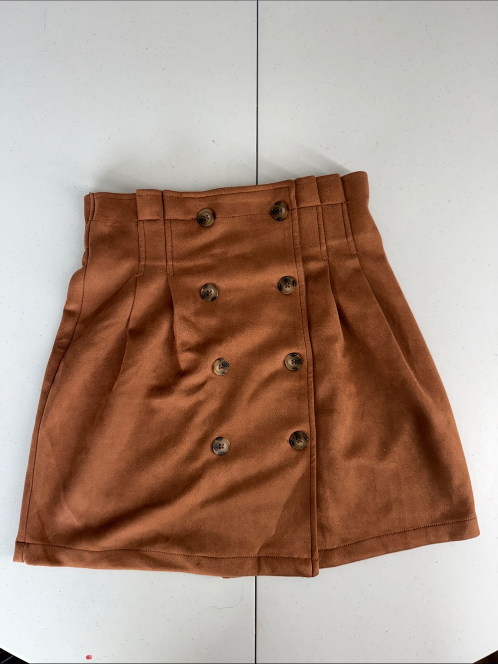 High-Waist Double-Breasted Mini Skirt - Rust #E6